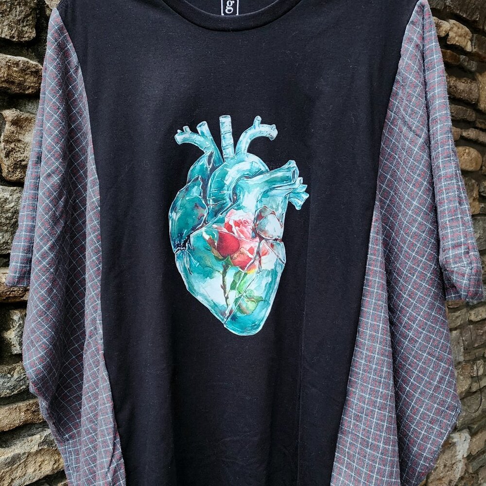 Anatomical Heart Upcycled Flannel Box Tee